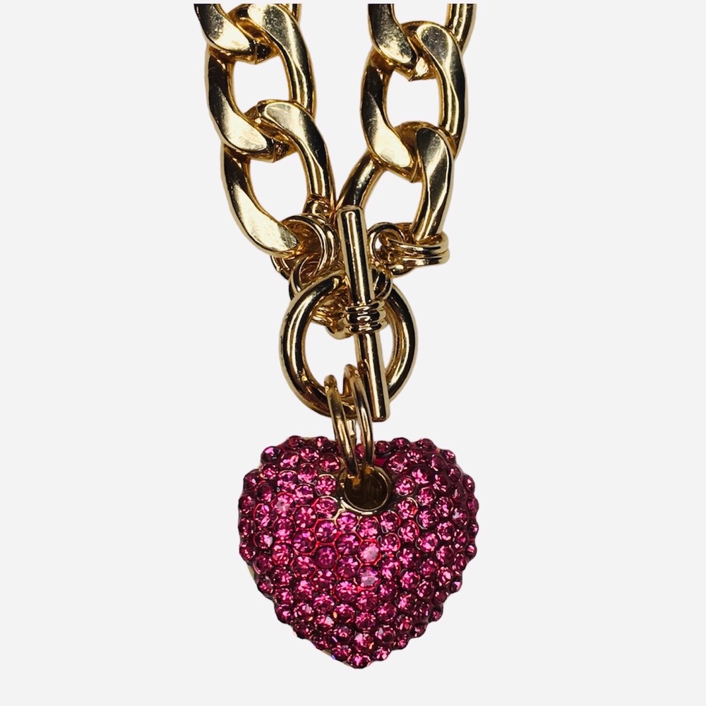 Fuschia Pave Crystal Heart Necklace